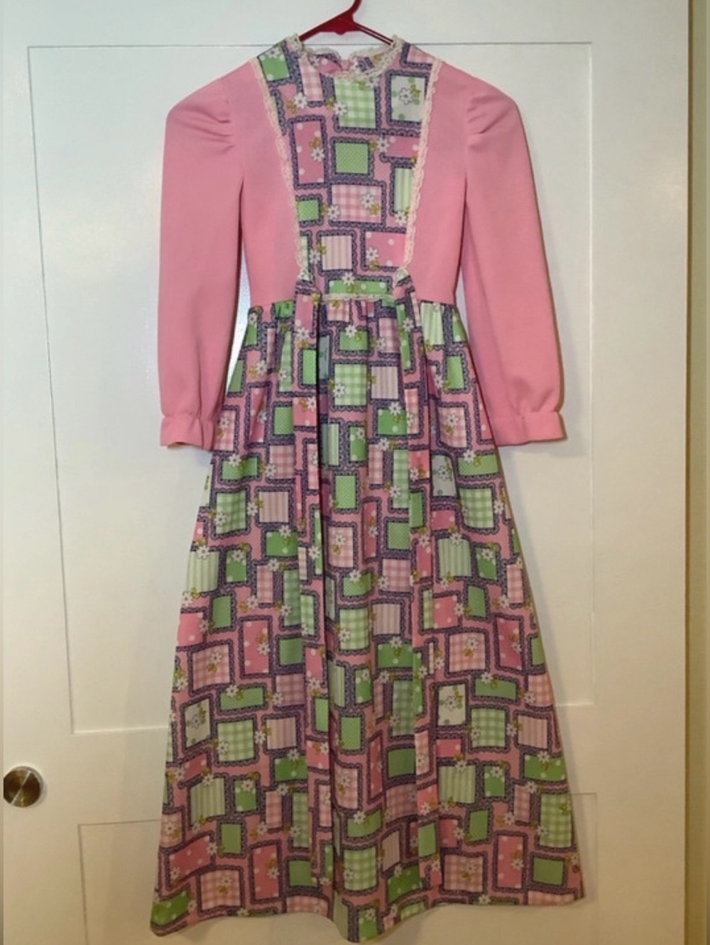 Hand Crafted Pink and Green 70’s Girls Dress Halloween